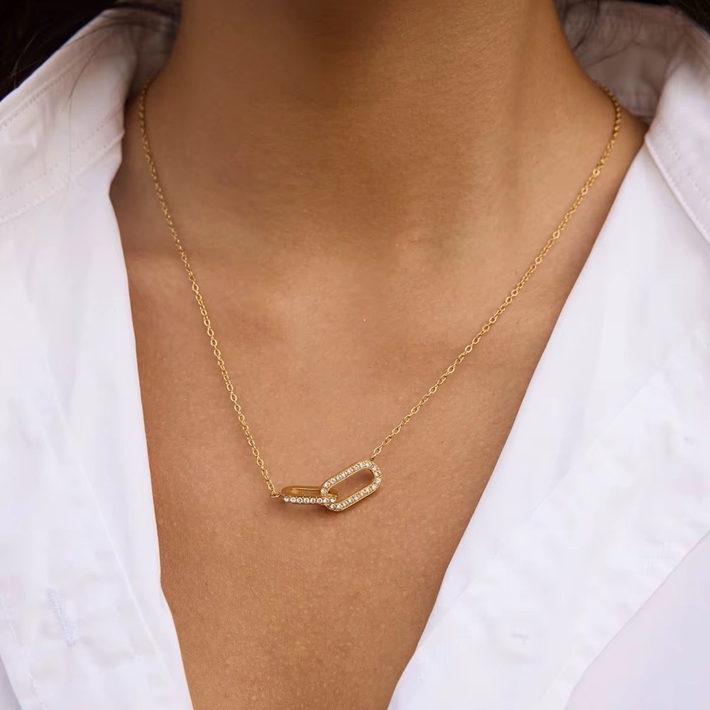 18K Gold Plated Cubic Zirconia Interlocking Link Necklace